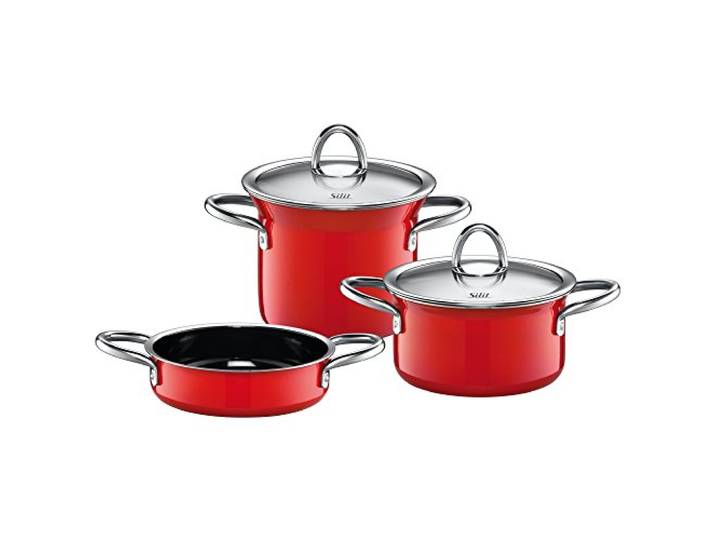 Silit miniMAX Topfset Induktion 3-teilig, Kochtopf Set mit Metalldeckel, Pfanne, Silargan Funktionskeramik, Induktions Töpfe Set nickelfrei, rot