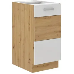Unterschrank 40 cm Eiche Artisan + Weiß Hochglanz Küchenzeile Küchenblock Küche