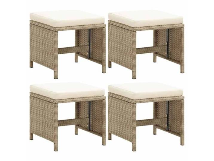 GHVBNMF Gartenhocker 4er Set mit Kissen Rattan Beige 40.5x40.5x35cm Bequeme Sitzwürfel für Balkon, Terrasse und Garten: Weiche Polsterung, robuster Stahlrahmen und pflegeleichtes Geflecht.