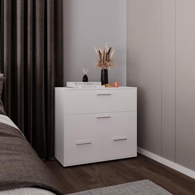 Loedds Modern 4-Drawer Wide Dresser with Spacious Bedroom Storage - White