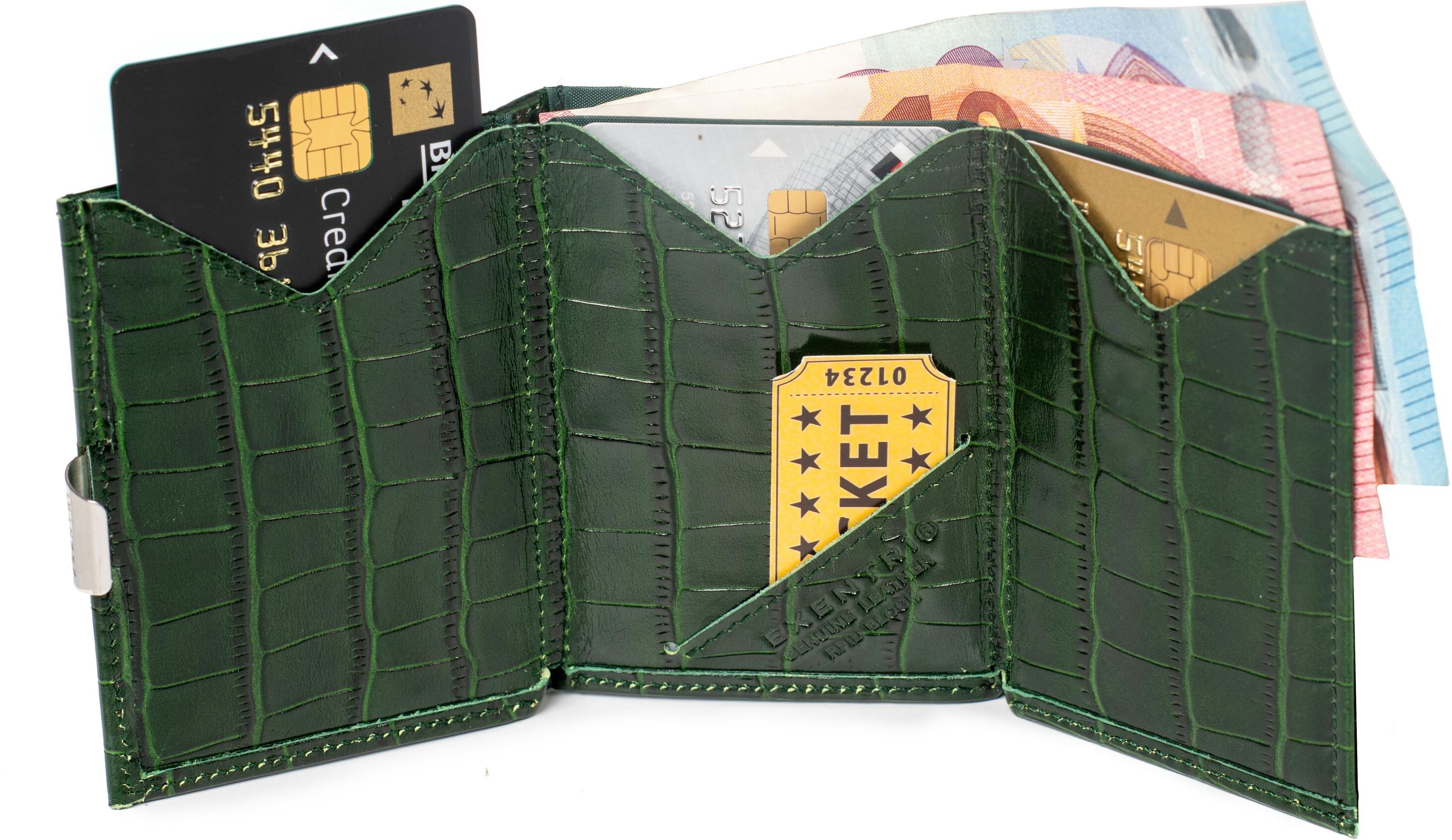 Geldbörse "EXENTRI Multiwallet Caiman", Herren, grün, Rindsleder, Kleinlederwaren Geldbörse grün Einheitsgröße