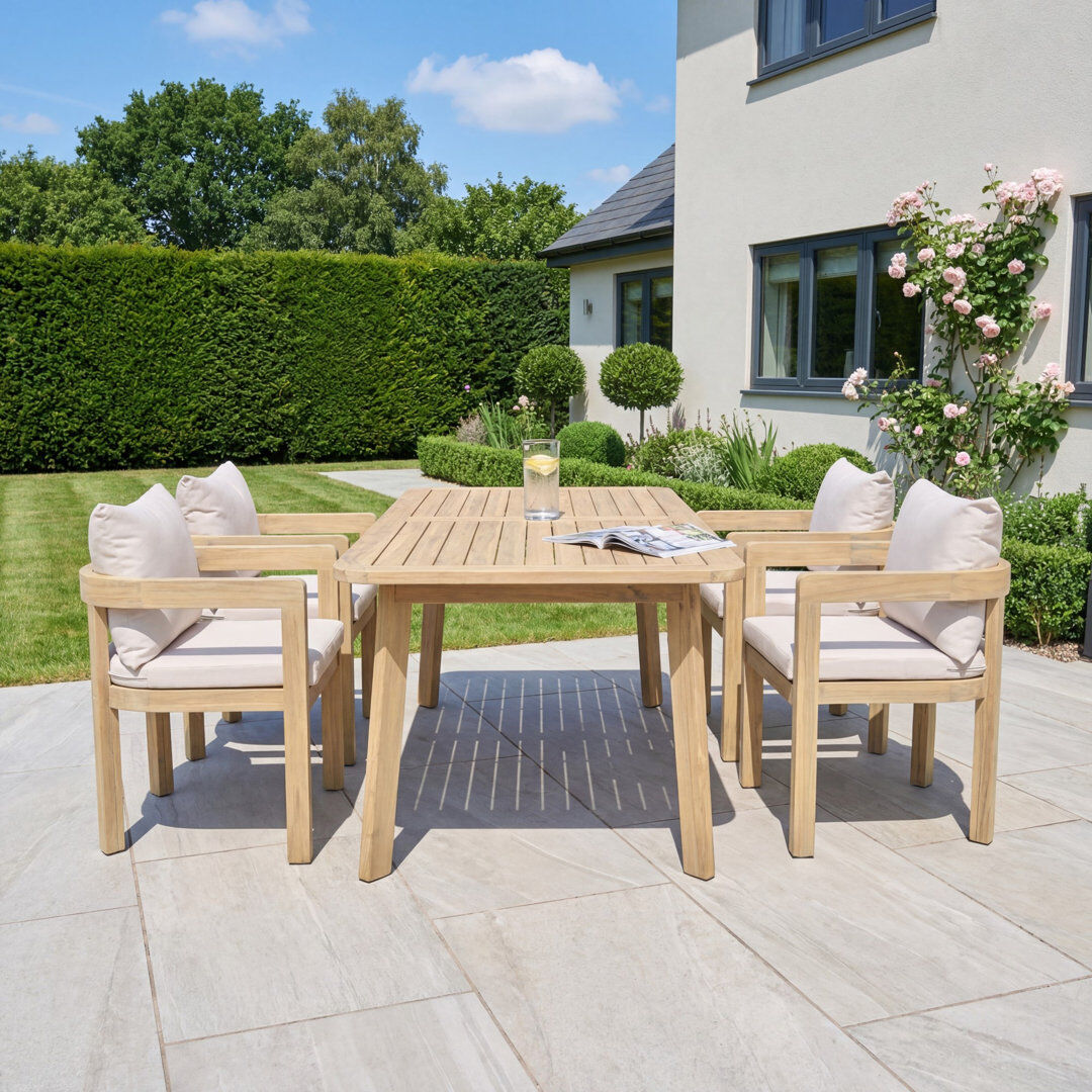Brambly Cottage Acacia Solid Wood Patio Dining Set Rectangular Table Natural Wood 4