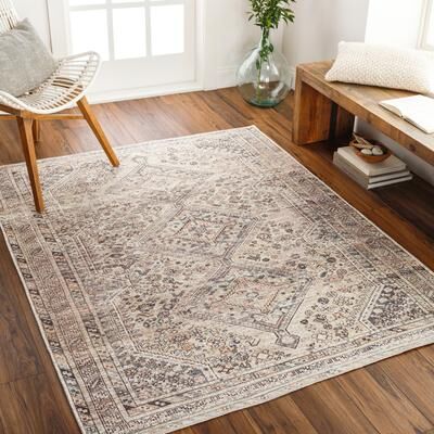 Livabliss Verninac Distressed Medallion Printed Washable Rug