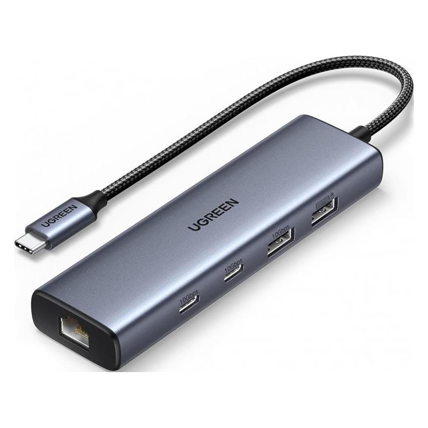 Ugreen USB-C Hub CM512, 1 x USB-A 3.2 - 1 x USB-A - 3 x USB-C - 1 x RJ45, Grey (USB-C, 6 Ports) (59131176)