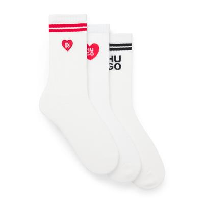 Socken HUGO UNDERWEAR, Damen, Gr. 39-42, Sockengröße, weiß (weiß 100), Baumwollmischung, elastisch, Socken Socken, verstärkte Fersen- und Zehenpartie, gerippte Details