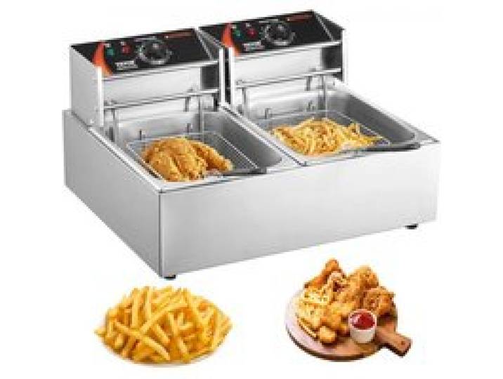 VEVOR Kommerzielle elektrische Fritteuse, 12 L große elektrische Fritteuse für die Arbeitsplatte mit herausnehmbarem Doppelkorb, 5000 W Doppelfritteuse aus Edelstahl für Küche, Restaurant