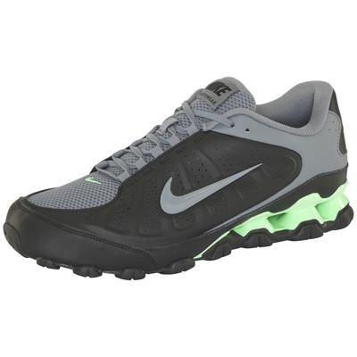 Sneaker NIKE SPORTSWEAR "Reax 8", Herren, Gr. 44,5, grau (schwarz, cool grau, illusion grün), Synthetik, Schuhe Sneaker, inspiriert vom Design des Nike Shox