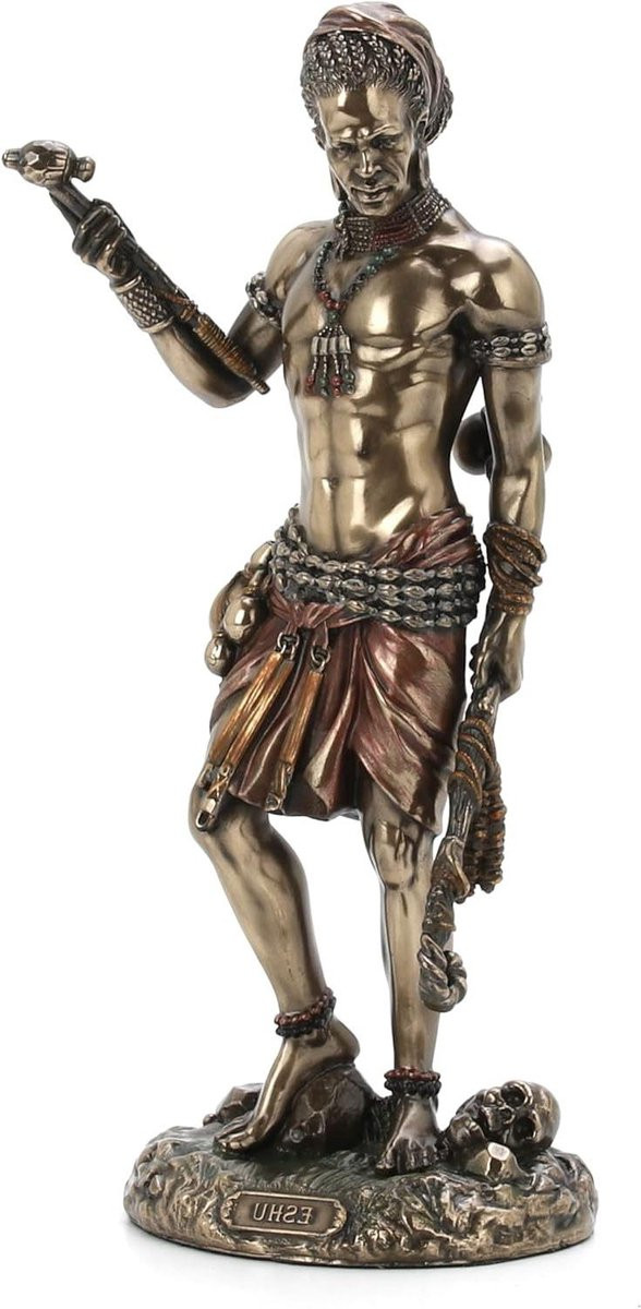 Veronese Design Eshu Standbeeld - God van de Yoruba - Antiek Brons Afwerking - Cold Cast Resin