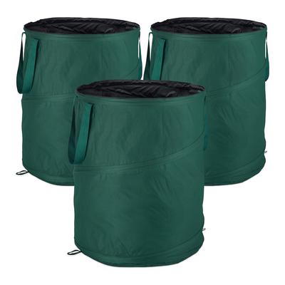 Relaxdays Laubsack selbstaufstellend, 3er-Set, Gartenabfallsack Pop-Up, 160 L, Gartensack selbststehend, ∅: 55 cm, grün