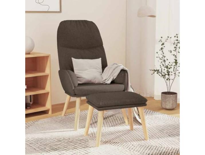 Relaxsessel mit Hocker Stoff Taupe mit Metallrahmen und Kautschukholz Stoffbezug, Taupe, Metallrahmen, Kautschukholzbeine, Armlehnen, Hocker inklusive, Wohnzimmer