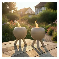 Eden Outdoor, Feuerschale, 2er-Set Mini Tischfeuer Outdoor, rauchfrei – Kompakte Feuerstelle aus Metall, Beige (22 cm)