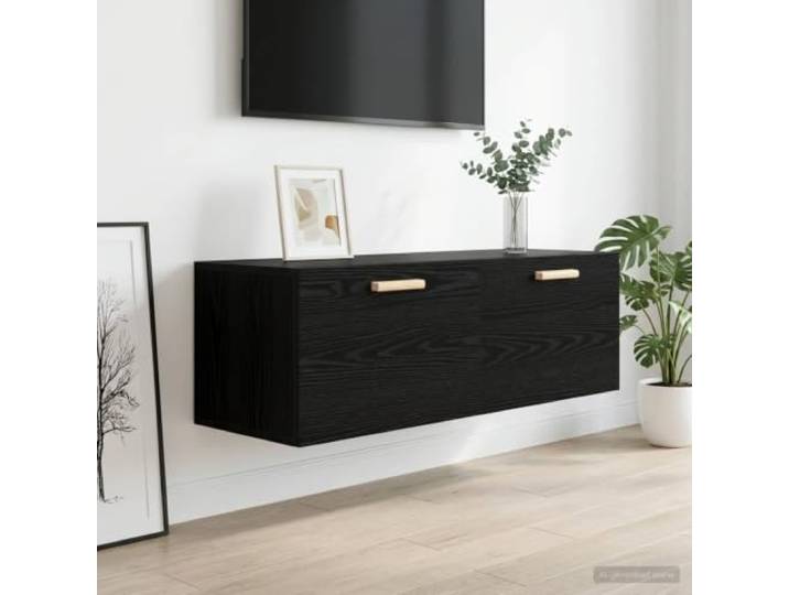 HPUYRFG Wandschrank Schwarz Eichen-Optik 100 x 36,5 x 35 cm Holzwerkstoff Wandmontage, umkehrbares Türsystem, 2 Fächer, feuchtigkeitsbeständig, pflegeleicht
