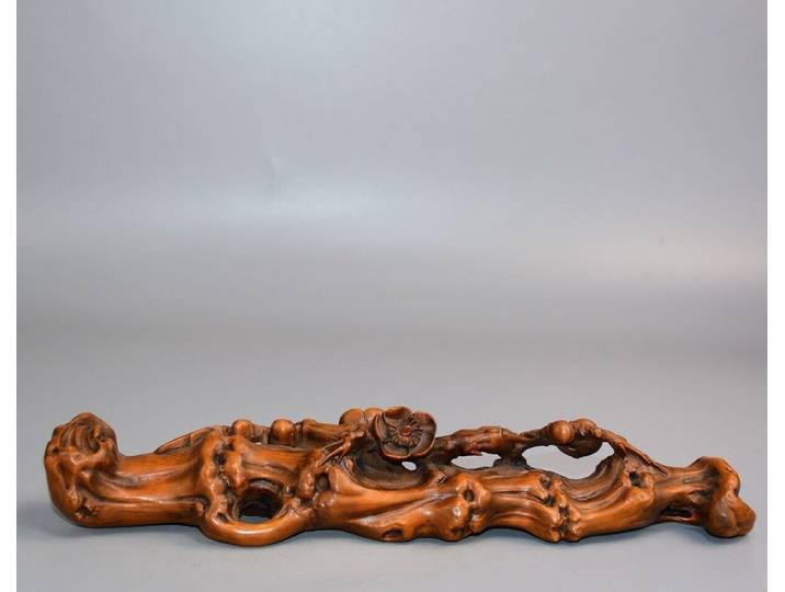 Statue de fleur de prunier sculptée en buis Vintage chinois, support à stylos, Figurines d'art en bois