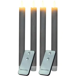 Stabkerzen LED mit Timer TAUPE GRAU 4 Stück indoor 6 Stunden - ECHTWACHS 23cm Höhe für Kerzen 2 ,2cm Durchmesser 2 AAA Batterien notwendig LED Stabkerzen flackernde Flamme bewegliche Flamme Licht