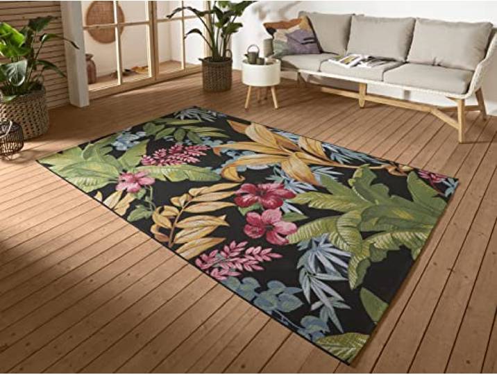 HANSE Home Tropical Flowers - Tapis d'intérieur et d'extérieur - Tissage Plat - Design Floral - Certifié Öko-Tex - Résistant aux intempéries et aux UV - pour Balcon\, terrasse\, Jardin - Multicolore -