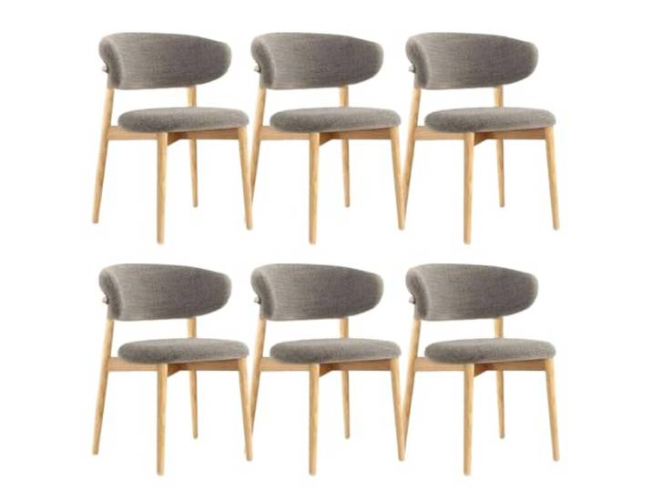 GAOCUNBING Nordic Esszimmerstuhl mit gebogener Rückenlehne, Leinenstoff, armloser Küchenstuhl mit Massivholzbeinen, hochdichtes Schaumstoffkissen, 6er-Set