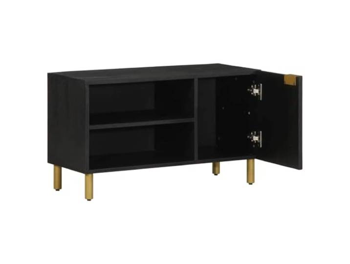 GPUTYGHN TV-Schrank Schwarz 80x33x46 cm Holzwerkstoff 2 Türen, Metallgriffe, Stauraum für Medien, pflegeleicht, für Wohn- und Schlafzimmer