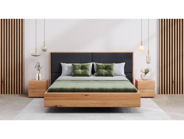 Designer Holzbett Valent aus massiver Eiche in Schwebeoptik - Anthrazit - 180x200 - Mattlack - Luxusbetten24