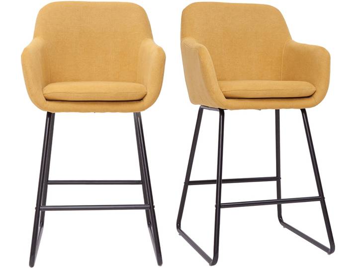 Tabourets de bar en tissu effet velours jaune moutarde H65 cm (lot de 2) AMIKA