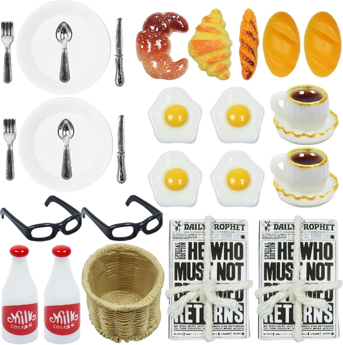 24 stuks Miniature Kabouter Accessoires voor Poppenhuis - Kerstset met Kabouterdeur en Ontbijtset - Schaal 1/12