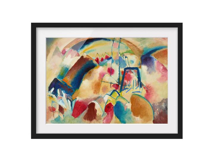 Impression d’art paysage avec église I Pin massif, verni mat Multicolore 40 x 30cm