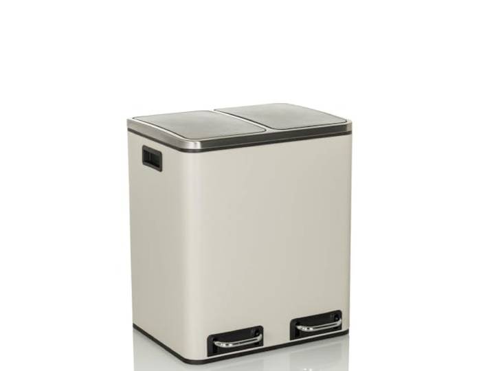 hjh OFFICE Mülleimer 2x15L CLEAN IX Mülltrennsystem mit 2 Fächer, Abfalleimer Treteimer mit Softclose, Metall Beige