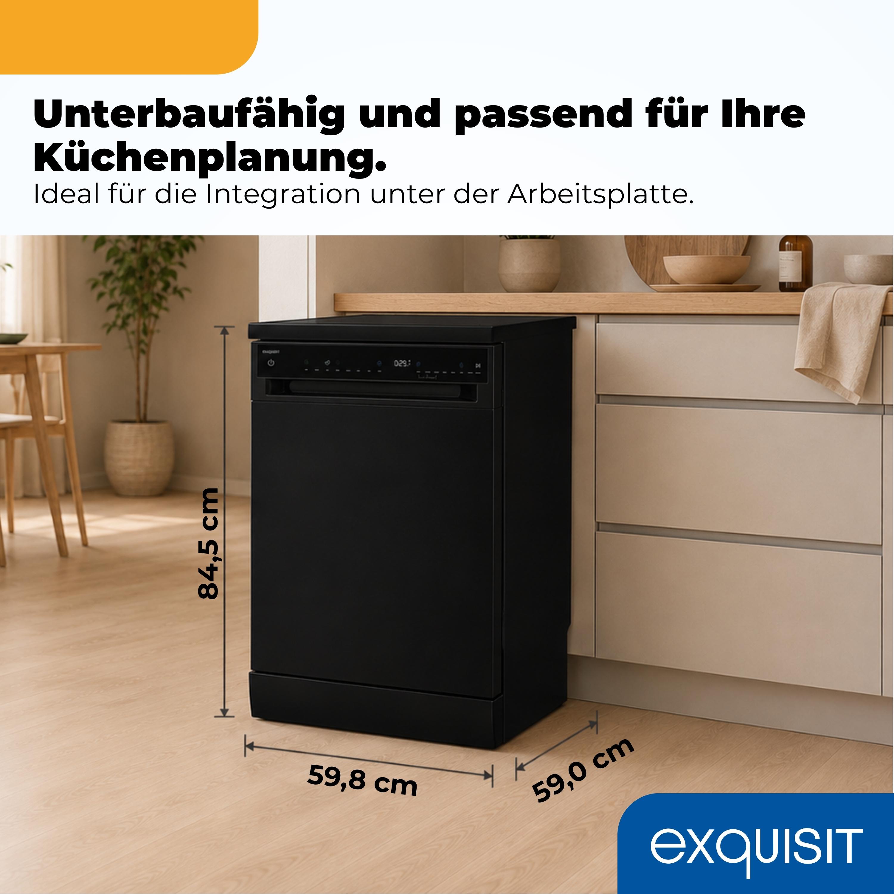 Exquisit Geschirrspüler 16 Maßgedecke | Energieklasse C | 8 Spülprogramme | Aquastop | Innenbeleuchtung | Unterbaufähig | Startzeitvorwahl | Schwarz
