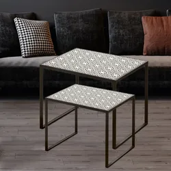 2er Set Beistell Wohn Zimmer Tische Schwarz Weiß Muster Ornamente Boltze 7406100