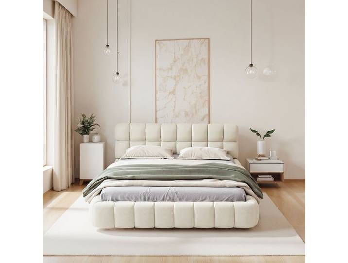 lit 140 x 190 Lit rembourré 140 x 190 cm lit adulte lit double dossier moelleux cadre rembourré sommier à lattes lin beige