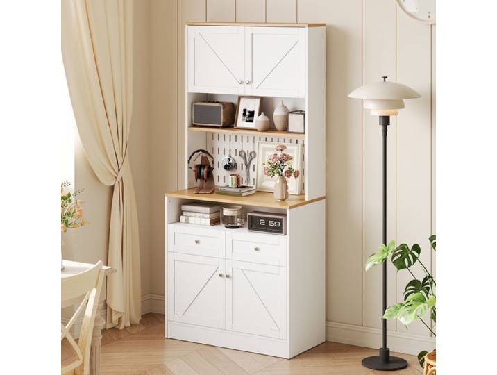 Stylé Sideboard à manger blanc doté de 2 tiroirs et 4 portes Buffet élégant pour cuisine doté de espace de rangement