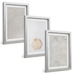 BILDER SET 3er Set - 20x30 cm Silberner Rahmen - Leichte Boho-Sandtexturen