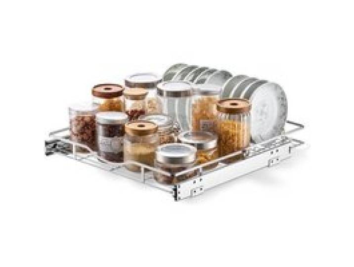VEVOR Ausziehbarer Schrankorganizer 500 x 535 mm (B x T) aus Kohlenstoffstahl für Kochgeschirr, Gewürzgläser, Lebensmittel und Reinigungsmittel, Verchromte Oberfläche, Auszugsboden für Unterschränke