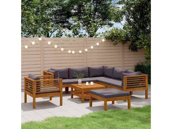 Salon de jardin bois acacia massif coussin mobilier extérieur 8 places terrasse balcon