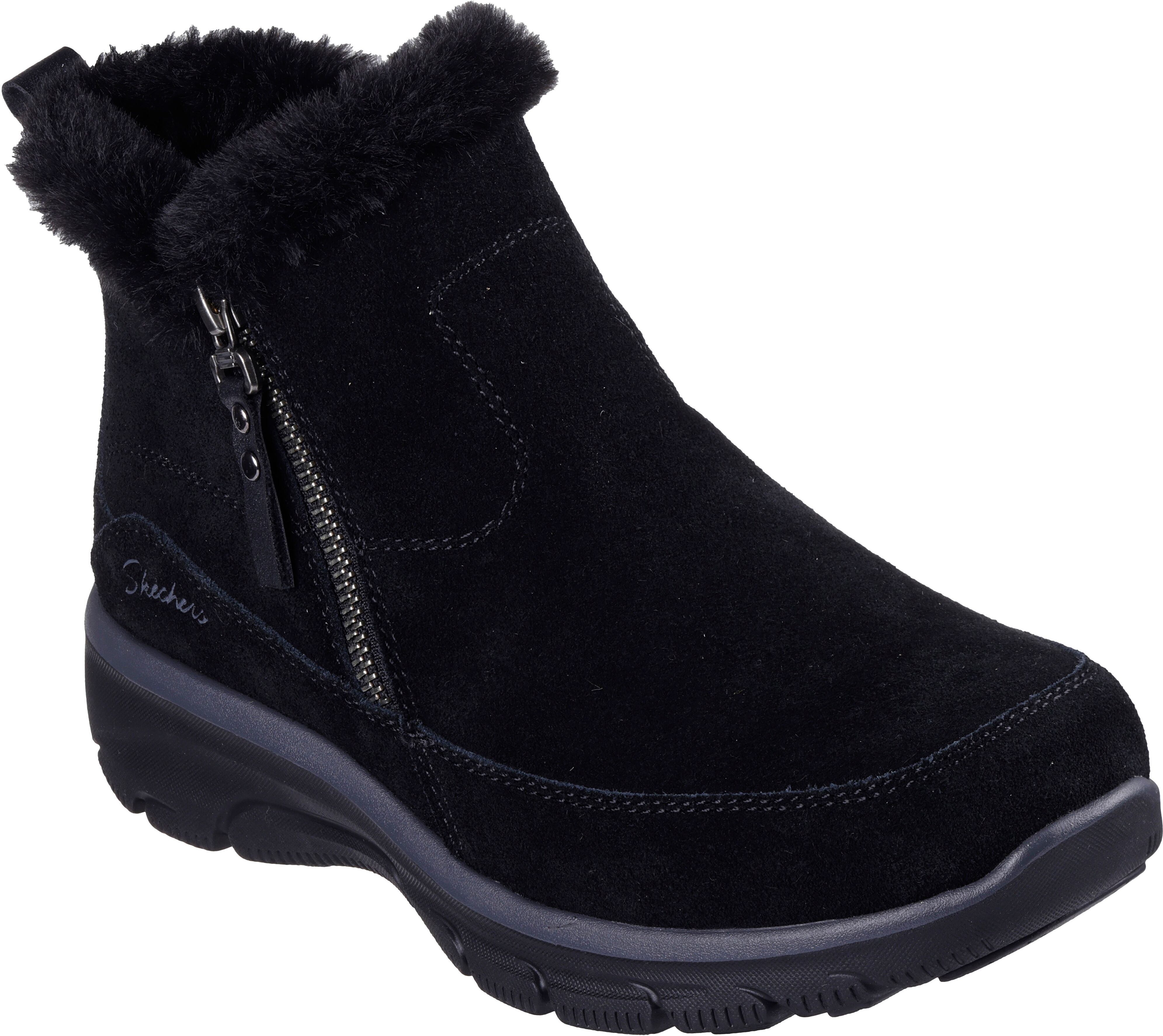 Winterboots SKECHERS "EASY GOING-COOL ZIP", Damen, Gr. 36, Warmfutter, schwarz, Leder, Textil, unifarben, Schuhe Winterboots, Winterschuh, Reissverschlussstiefel mit 3M Scotchgard-Imprägnierung schwarz 36, Warmfutter