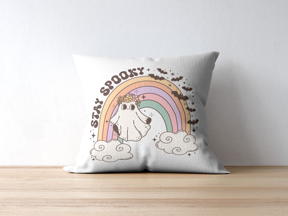 Pastel Spook Regenboog Sierkussen voor Halloween Decoratie