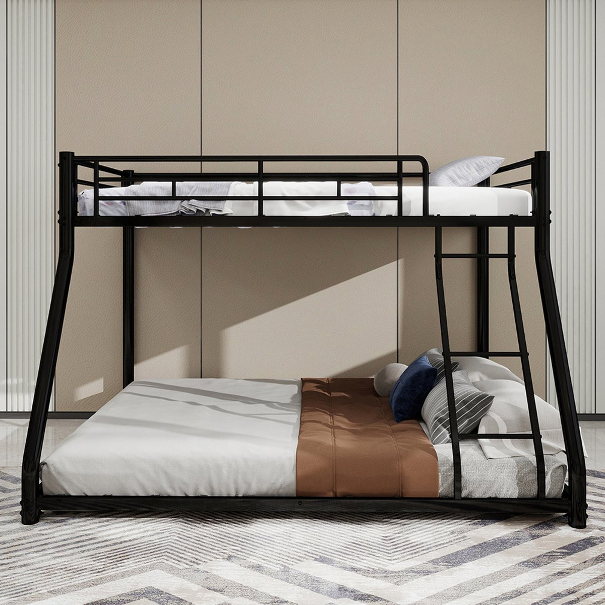 Pugsdrly Metalen stapelbed Twin Over Full met ladder en veiligheidsrails