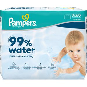 Pampers Feuchttücher 99% Water, 180 Tücher, unparfümiert, je 60 Tücher, je 3 Pack