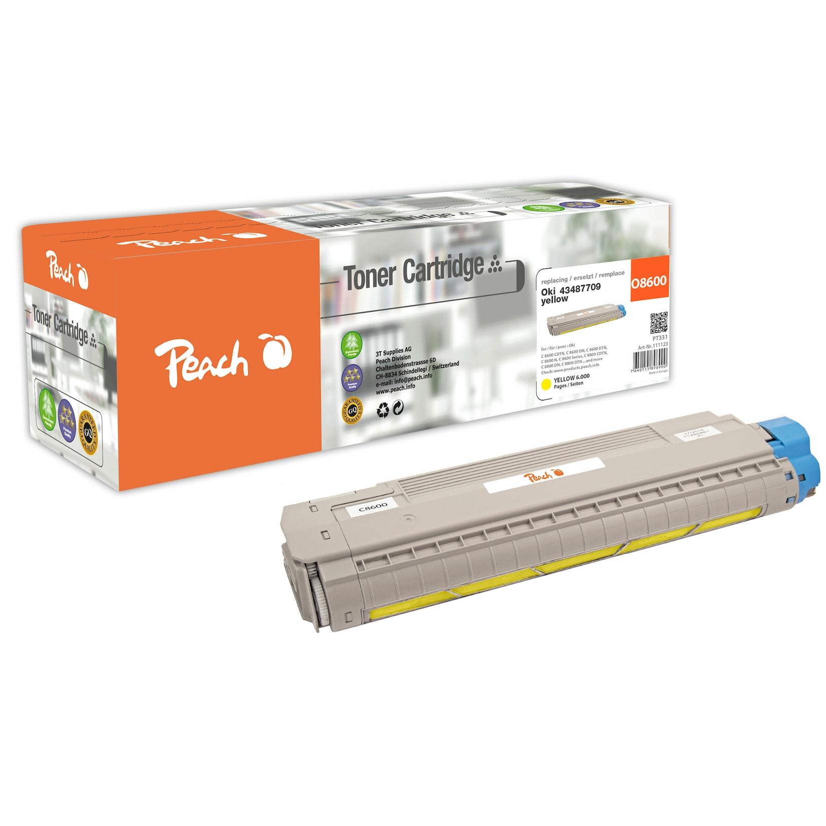 Peach O4348/69 Toner ye ersetzt OKI 43487709 für z.B. OKI C 8600 CDTN, OKI C 8600 DN, OKI C 8600 DTN, OKI C 8600 N, OKI C 8600, OKI C 8800 CDTN (wiederaufbereitet)