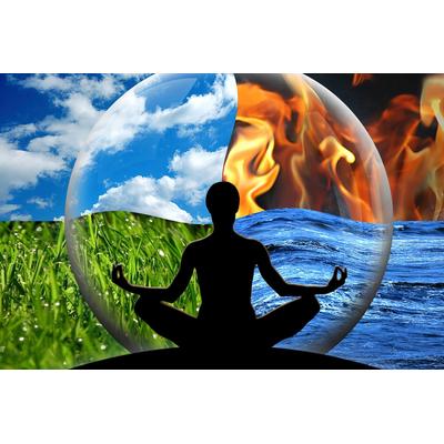 Fototapete PAPERMOON "Wasser Feuer Erde Luft", bunt, B:4,5m L:2,8m, Vlies, Tapeten