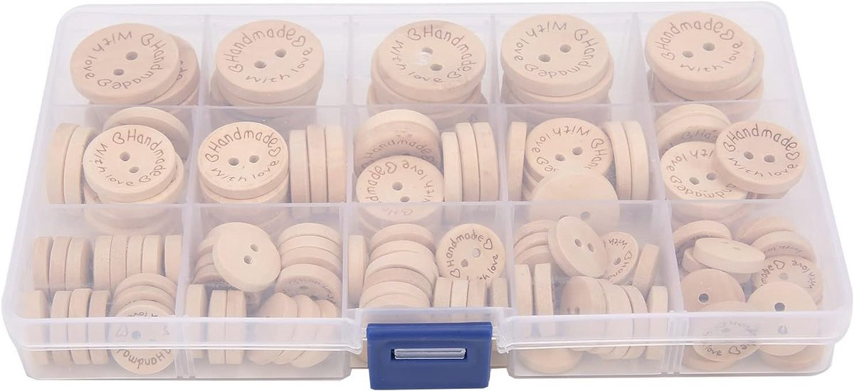 Houten Knopen Set met 140 stuks in houtkleur voor het versieren van kleding