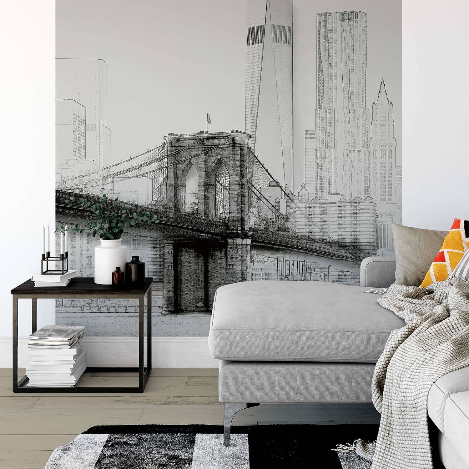home24 Fotobehang New York Skyline Mural Grijs Modern Abstract