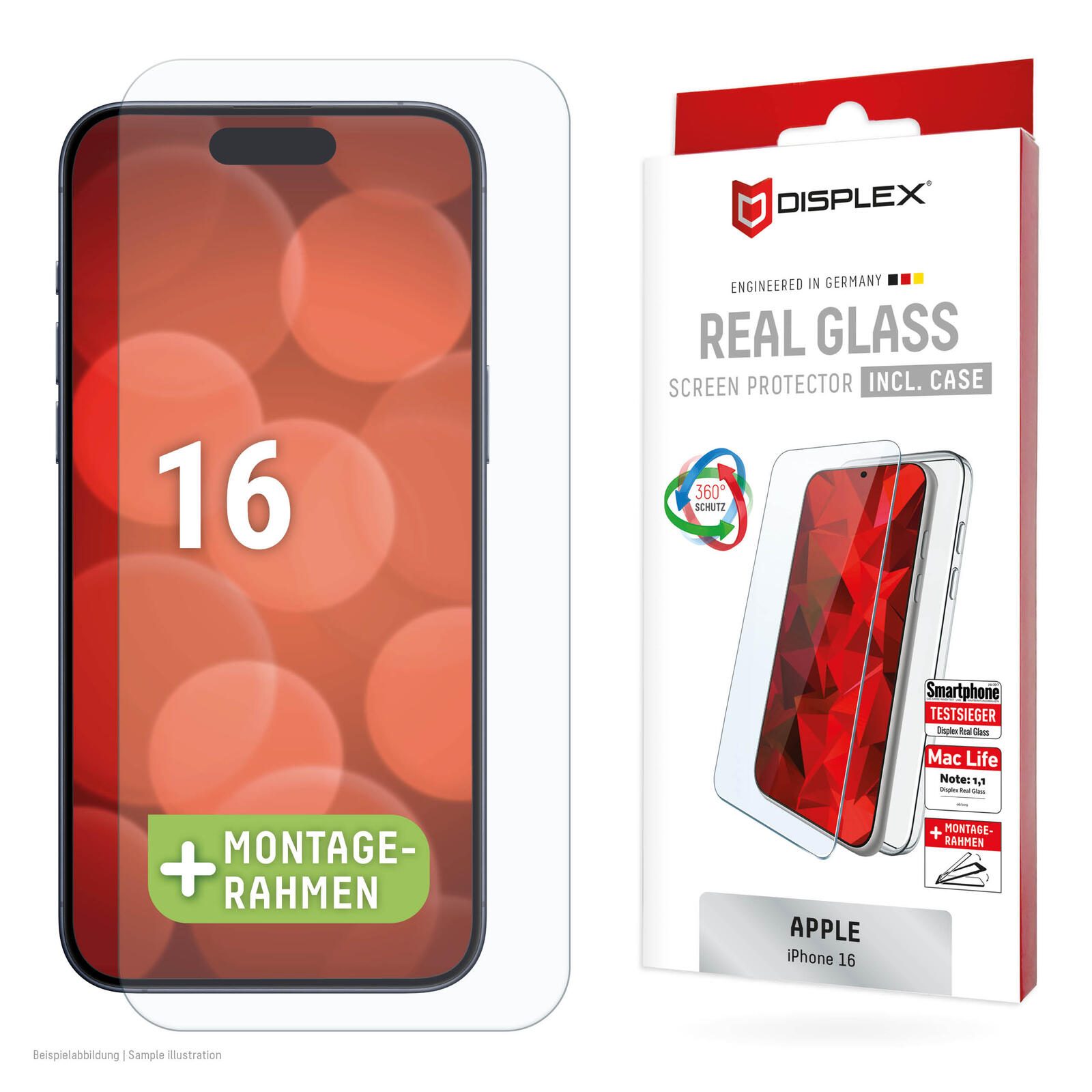 DISPLEX Panzerglas (10H) + Schutzhülle für Apple iPhone 16 02001
