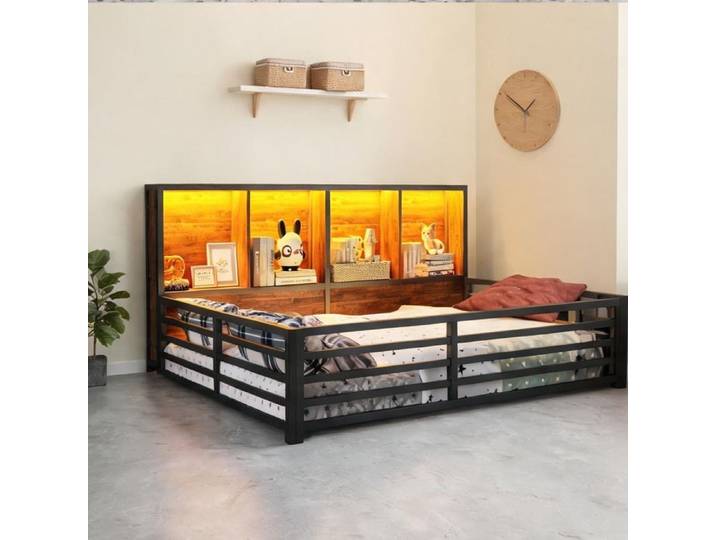 Metal Frame Beds and Frames and featuring 214 x 158 x 80.5 in with Lit enfant 140x200 cm avec barrière et rangements