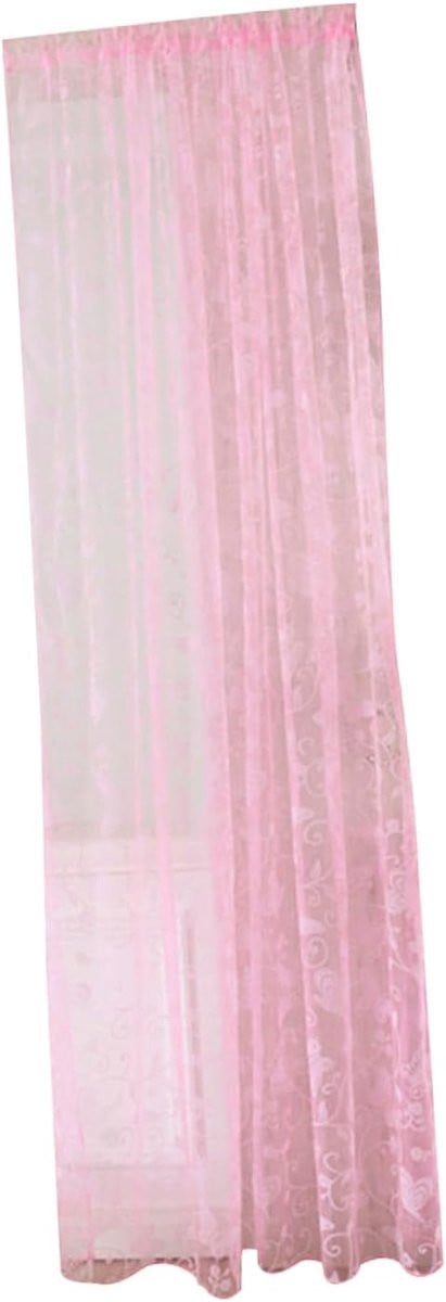 Roze Vitrage Gordijn met Bloemenprint - Transparant Voile Gordijn Paneel - 100 x 200 cm