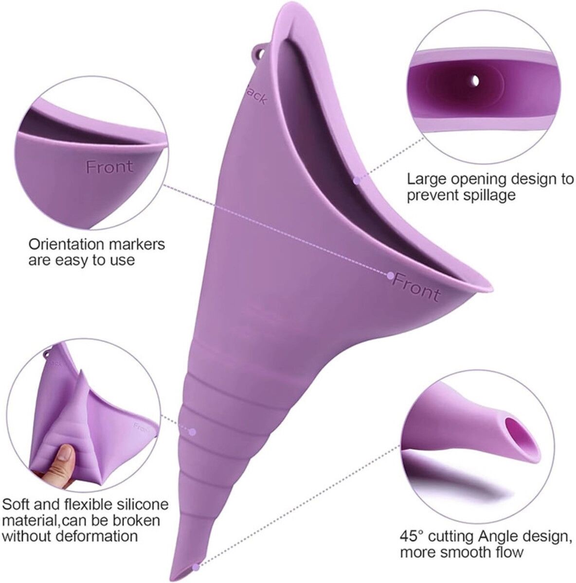 INF Stehendes Damenurinal aus Silikon – Tragbarer Pinkeltrichter für Frauen mit Verlängerungsschlauch, Clip und Violett