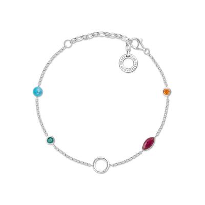 Charm-Armband THOMAS SABO "Farbige Steine", silberfarben, türkisfarben, rot, grün, orange, türkisfarben, rot, grün, orange, Armbänder, Damen, 19cm, Silber 925 (Sterlingsilber), glitzernd, glänzend, Charm-Armband, imitierter Türkis, Korund (synth.),...