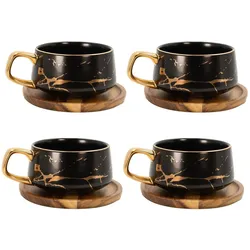 Intirilife, Tasse, Teetasse mit Holz Untersetzer (200 ml, 4x)