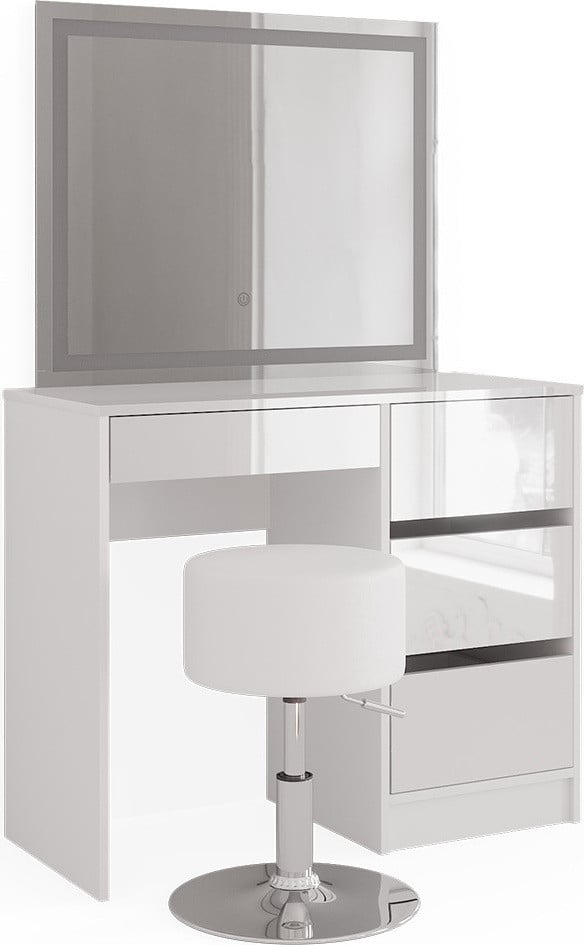 Vicco Kaptafelset met kruk en LED-spiegel Sherry Wit, Breedte: 90 cm