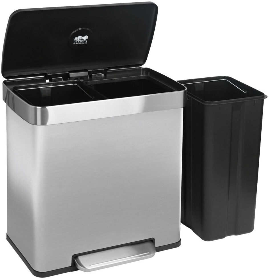 Harbour Housewares - Stainless Steel Double Kitchen Pedal Bin - 60L (2 x 30L) Brushed 60L