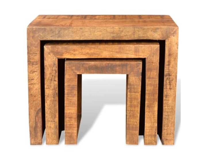 MNCVXAXG Stapelbare Tische Set 3 Stück aus massivem Mangoholz Cato Stil, Mehrzweckverwendung, Nachttisch, Pflanzenlampensockel, platzsparender Platz